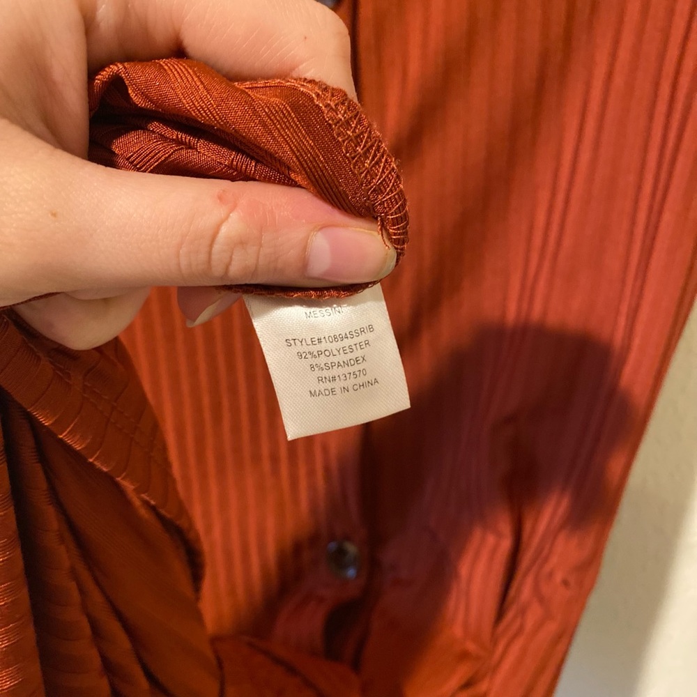 Rust/ Burnt Orange Button Up Ribbed Midi Dress - Picture 6 of 6